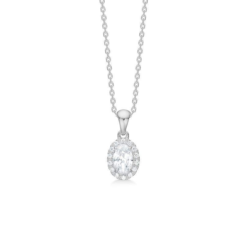 Stellar halskæde fra Mads Z i sterlingsølv med ovalt rosetvedhæng med klar zirkonia, Silver Label-kollektion.